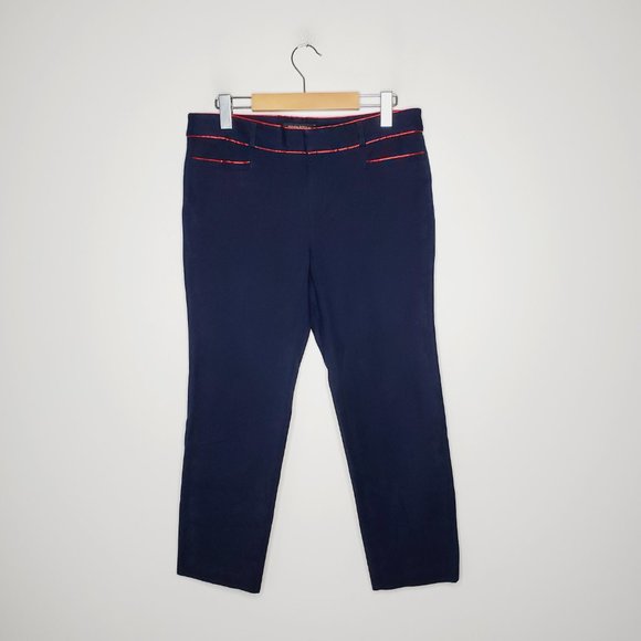 Banana Republic Pants Sloan Silk Trim Slim Ankle Work Career Trousers Navy Red 6 - Picture 3 of 12